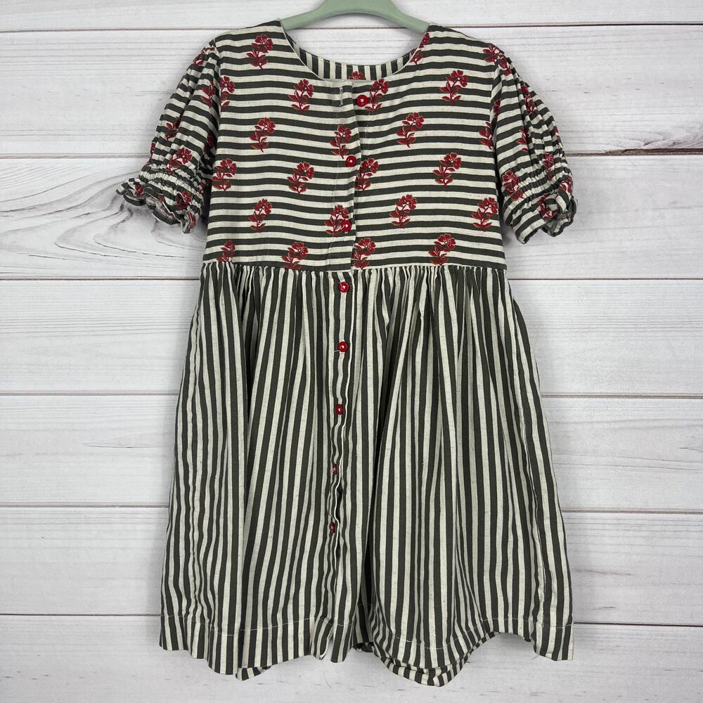 Utsa Kids Girls‎ Short Sleeve Dress Size 5/6 Striped Floral Print